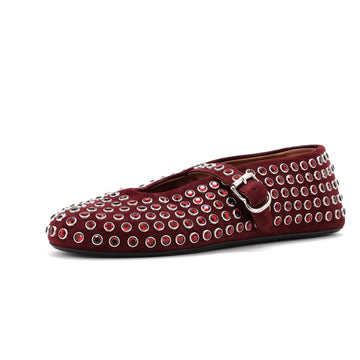 Alaia Women's Buckle Ballerina Flats Suede with Crystals