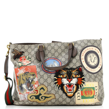 Gucci Courrier Convertible Soft Open Tote GG Coated Canvas with Applique Large