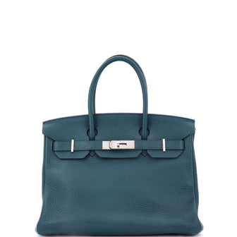 Hermes Birkin Handbag Blue Clemence with Palladium Hardware 30