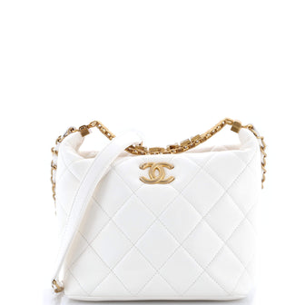 Chanel Crystal Logo Letters Chain Handle Hobo Quilted Lambskin Small