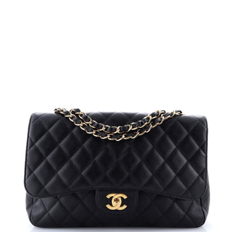 Chanel Vintage Classic Single Flap Bag Quilted Caviar Jumbo
