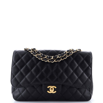 Chanel Vintage Classic Single Flap Bag Quilted Caviar Jumbo