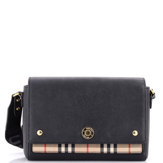 Burberry Note Crossbody Bag Leather with Vintage Check Canvas Medium