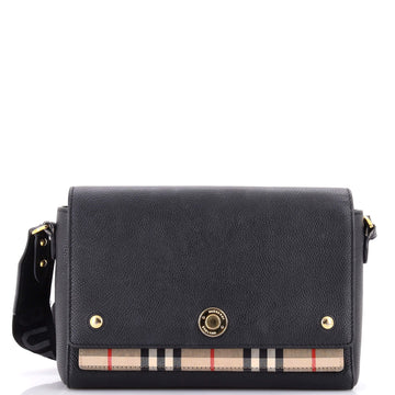 Burberry Note Crossbody Bag Leather with Vintage Check Canvas Medium