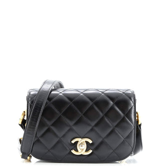 Chanel My Sweet CC Full Flap Messenger Bag Quilted Shiny Calfskin with Suede Mini