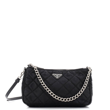 Prada Chain Zip Shoulder Bag Quilted Tessuto Small
