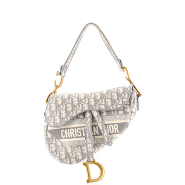 Christian Dior Saddle Handbag Logo Embroidered Oblique Canvas Medium