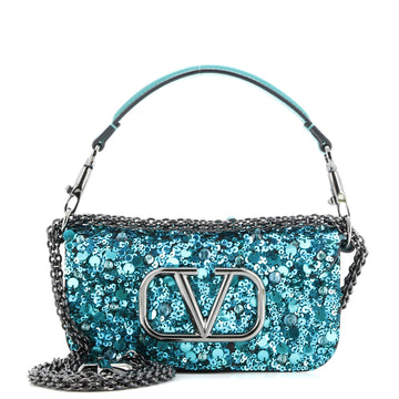 Valentino Garavani VLogo Loco Flap Shoulder Bag Sequin Embellished Leather Small