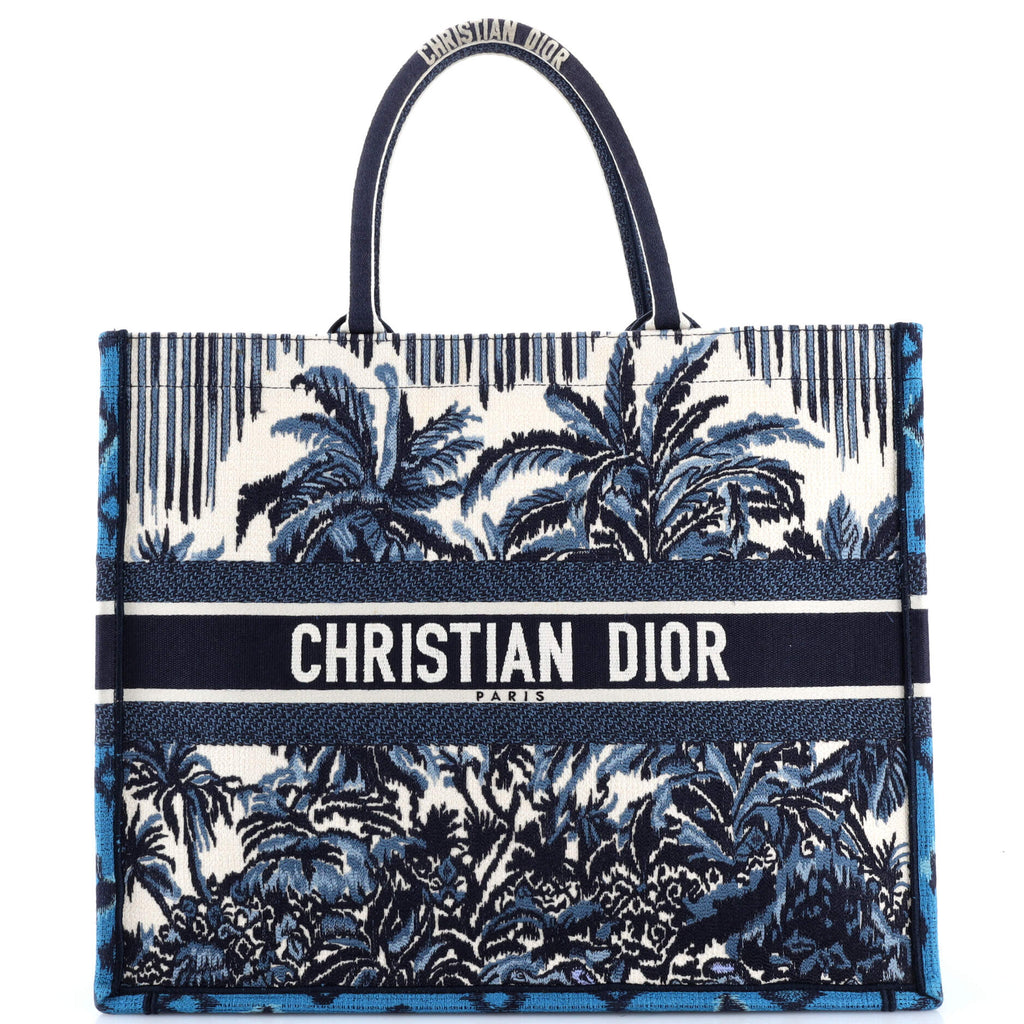 Christian Dior Book Tote Embroidered Canvas Large Blue 3544184