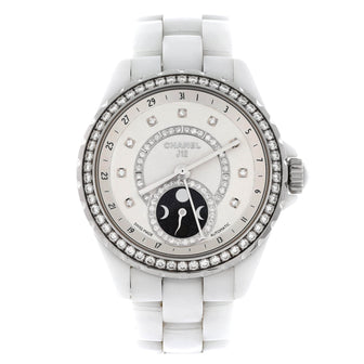 Chanel J12 Moonphase Automatic Watch Ceramic and Stainless Steel with Diamond Bezel, Dial and Markers 38