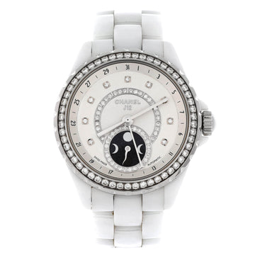 Chanel J12 Moonphase Automatic Watch Ceramic and Stainless Steel with Diamond Bezel, Dial and Markers 38