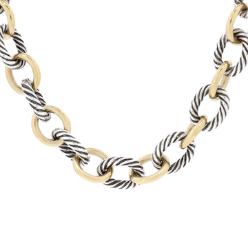 David Yurman Oval Link Necklace Sterling Silver and 18K Yellow Gold Large