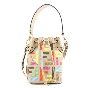 Fendi Mon Tresor Bucket Bag Zucca Embroidered Canvas Mini