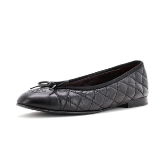 Chanel Women's CC Cap Toe Bow Ballerina Flats Quilted Leather