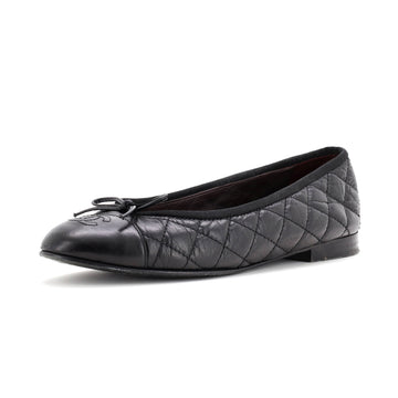 Chanel Women's CC Cap Toe Bow Ballerina Flats Quilted Leather