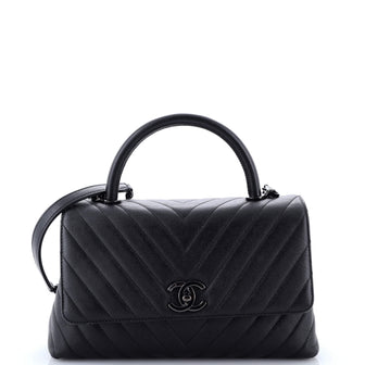 Chanel So Black Coco Top Handle Bag Chevron Caviar Small