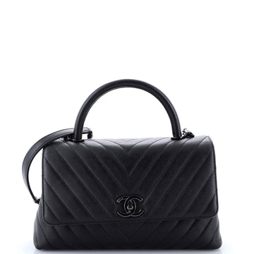 Chanel So Black Coco Top Handle Bag Chevron Caviar Small