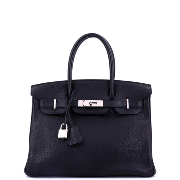 Hermes Birkin Handbag Black Clemence with Palladium Hardware 30