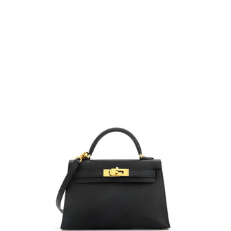 Hermes Kelly Mini II Bag Black Epsom with Gold Hardware 20