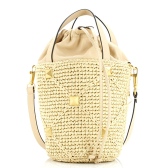 Valentino Garavani Roman Stud Bucket Bag Raffia and Leather