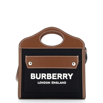 Burberry Logo Pocket Tote Canvas with Leather Micro