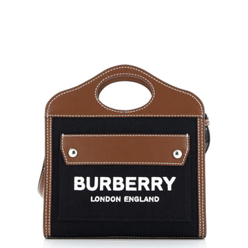 Burberry Logo Pocket Tote Canvas with Leather Micro