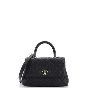 Chanel Coco Top Handle Bag Quilted Caviar with Lizard Mini