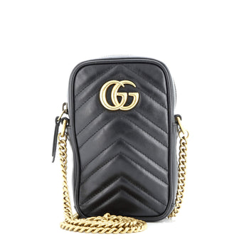 Gucci GG Marmont Vertical Phone Crossbody Bag Matelasse Leather Mini