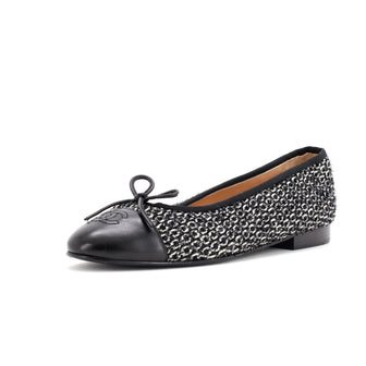 Chanel Women's CC Cap Toe Bow Ballerina Flats Tweed with Leather