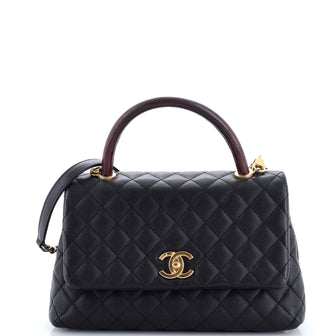 Chanel Coco Top Handle Bag Quilted Caviar with Lizard Small