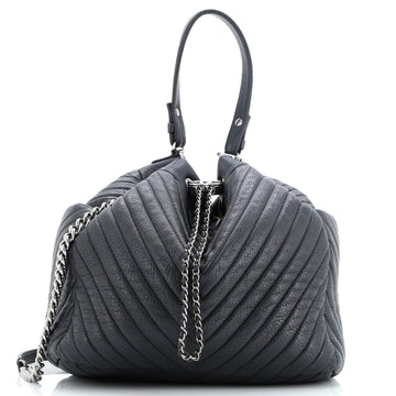 Chanel CC Chain Drawstring Bucket Bag Chevron Sheepskin Medium