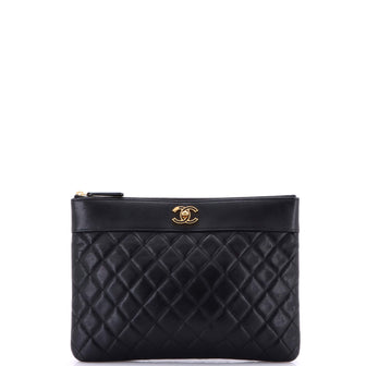 Chanel Mademoiselle Vintage O Case Clutch Quilted Sheepskin Medium