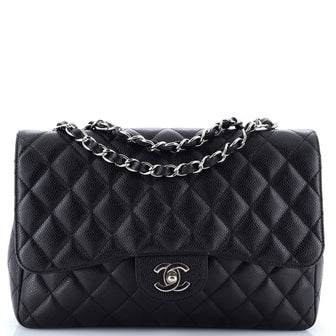 Chanel Vintage Classic Single Flap Bag Quilted Caviar Jumbo
