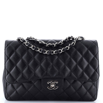 Chanel Vintage Classic Single Flap Bag Quilted Caviar Jumbo