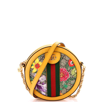 Gucci Ophidia Round Shoulder Bag Flora GG Coated Canvas Mini
