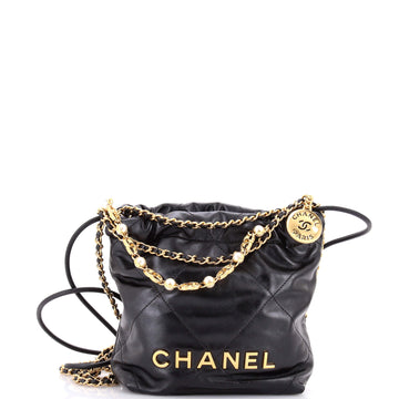 Chanel 22 Chain Hobo Quilted Calfskin with CC Pearl Chain Mini