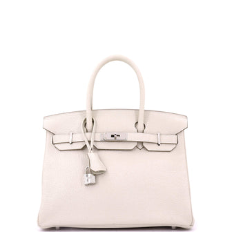 Hermes Birkin Handbag Light Clemence with Palladium Hardware 30
