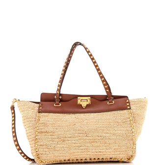 Valentino Garavani Rockstud Tote Raffia and Leather Medium