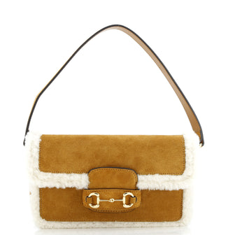 Gucci Horsebit 1955 Shoulder Bag Suede with Shearling Mini