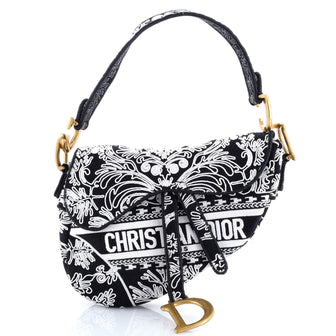Christian Dior Saddle Handbag Logo Embroidered Oblique Canvas Medium