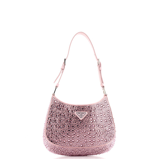 Prada Cleo Shoulder Bag Crystal Embellished Satin Small Pink 3551581