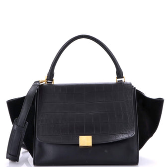 Celine Trapeze Bag Crocodile Embossed Leather Medium
