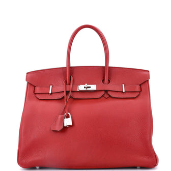 Hermes Birkin Handbag Red Togo with Palladium Hardware 35