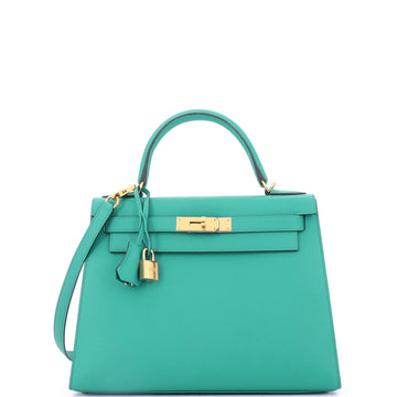 Hermes Kelly Handbag Green Epsom with Gold Hardware 28
