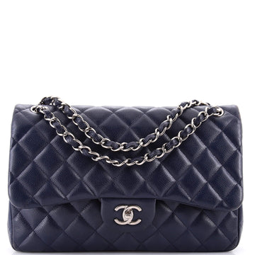 Chanel Classic Double Flap Bag Quilted Caviar Jumbo Blue 3552351