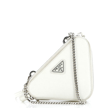 Prada Triangle Double Zip Pouch Bag with Chain Saffiano Leather Mini