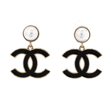 Chanel CC Drop Earrings Metal with Faux Pearl and Resin