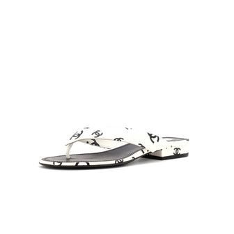 Chanel Women's CC Coco Beach Thong Sandals Printed Leather