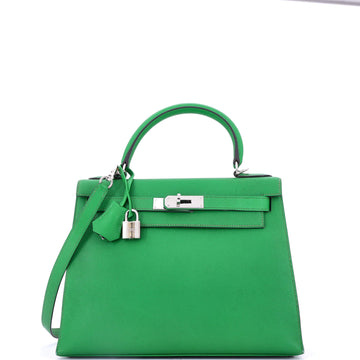 Hermes Kelly Handbag Green Epsom with Palladium Hardware 28