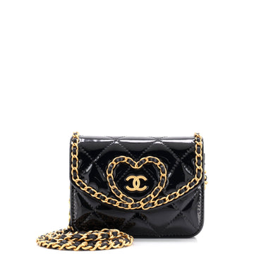 Chanel Heart Chain Flap Bag Quilted Patent Mini
